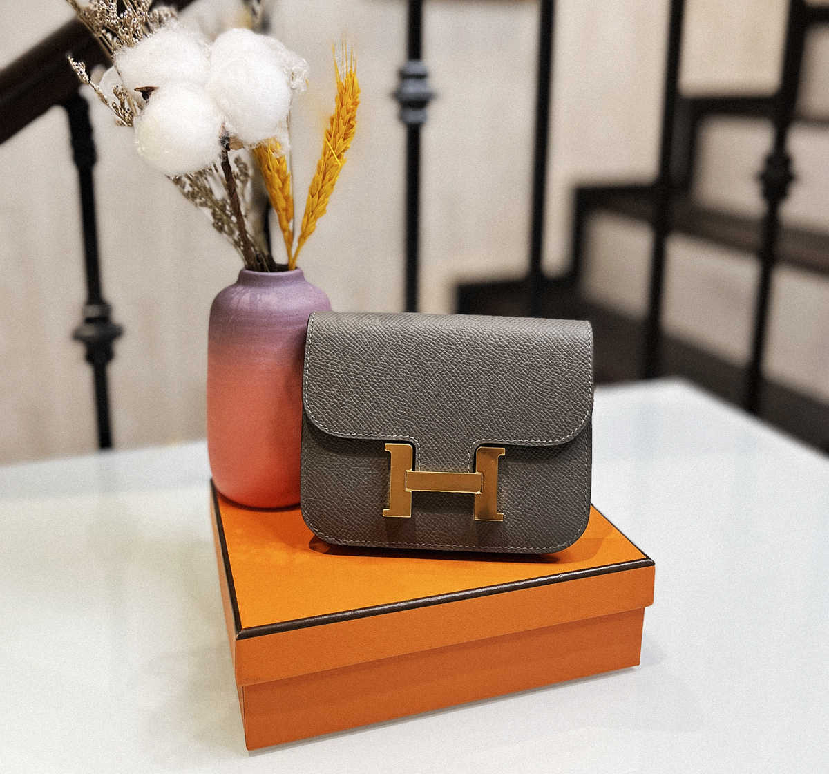 HERMES CONSTANCE Slim CC0L積雨雲灰金扣